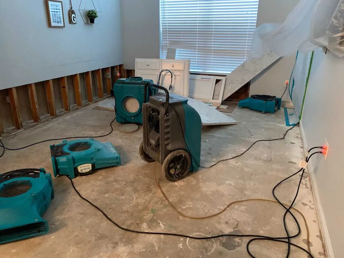 Dehumidifier in flood-cut room for Water Damage Restoration in Upper Sandusky